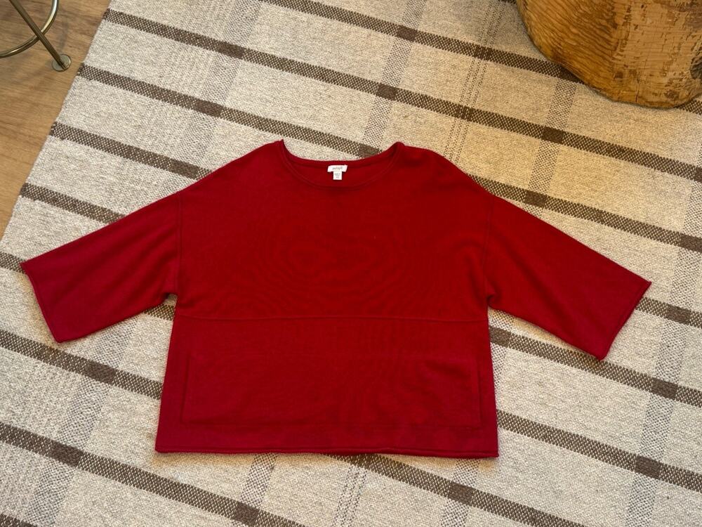 Pure Jill 100% Cashmere Red Top 3/4 XS Oversized Sweater Roll Neck Crop